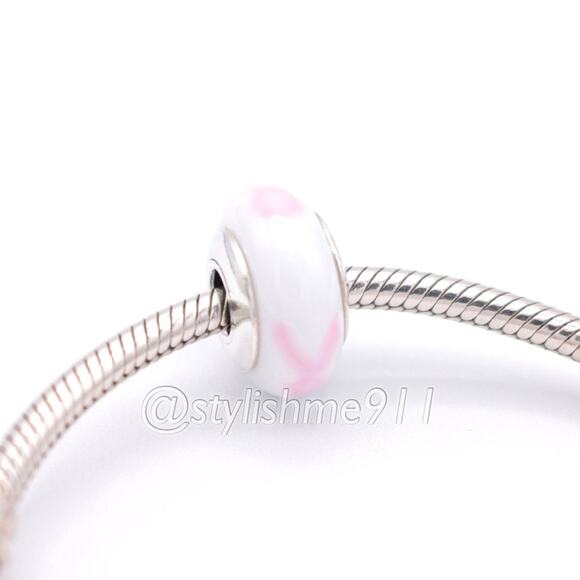 Authentic PANDORA Pink Ribbon Breast Cancer Awareness Murano Glass - 790928 - Picture 4 of 9